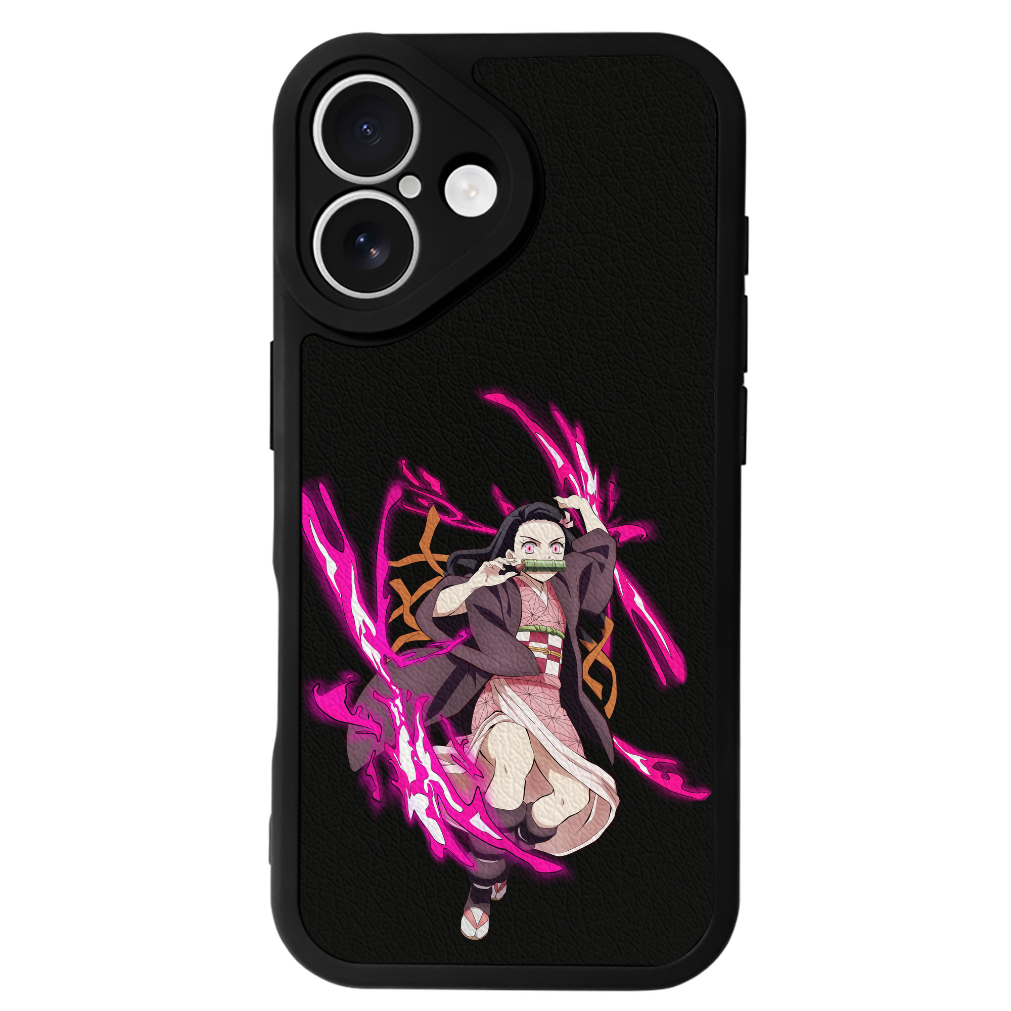 （画像用） 鬼滅の刃（きめつのやいば）竈門 禰󠄀豆子／かまど ねずこ Kamado Nezuko 【iPhone 16シリーズ対応】シリコンスマホケース（レザー調） 材質：シリコン